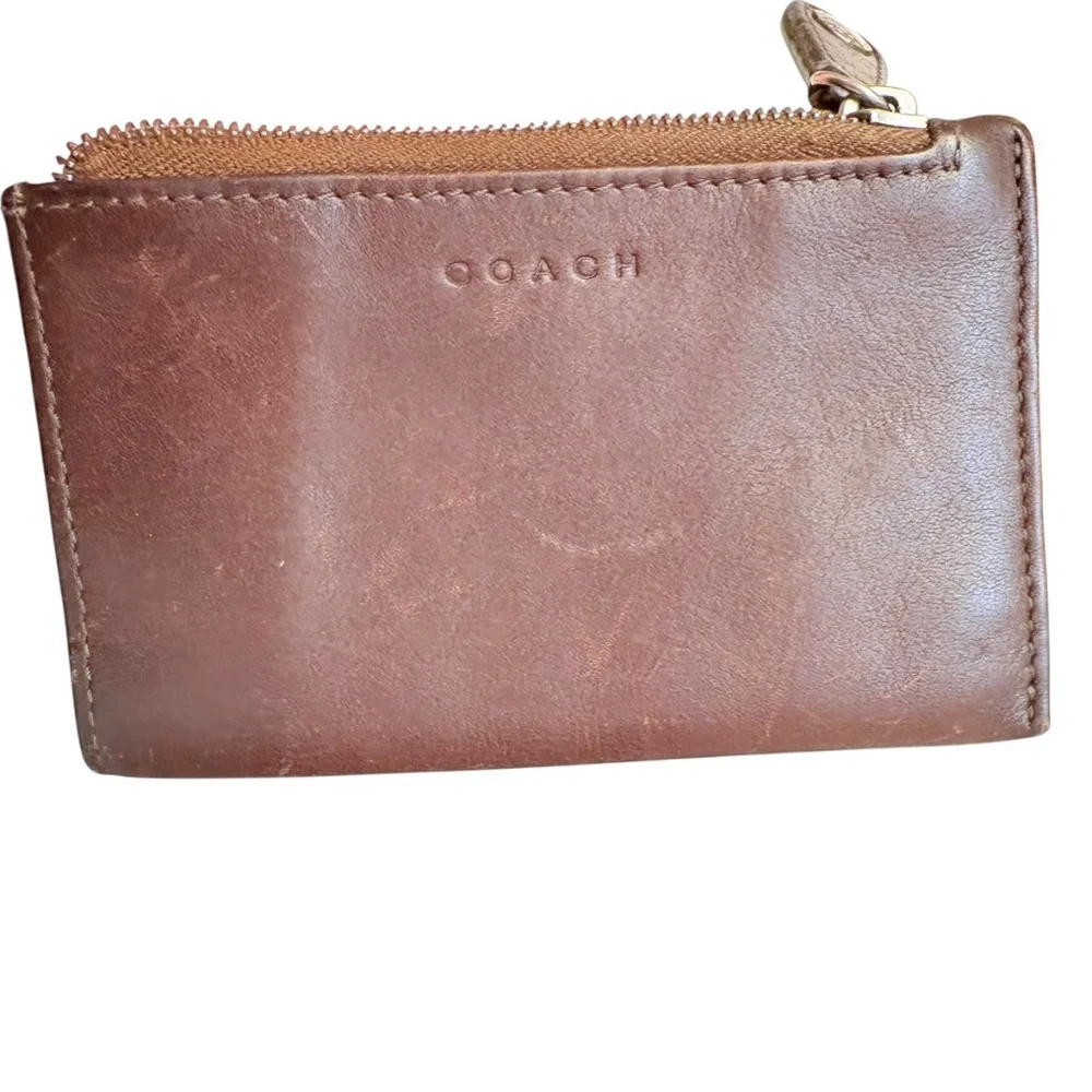 Coach vintage brown leather card holder keyring